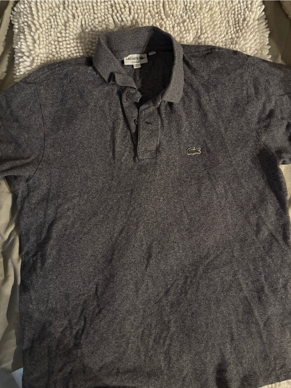 Lacoste Classic Fit Boys Heathered Navy Polo with Green Croc Logo